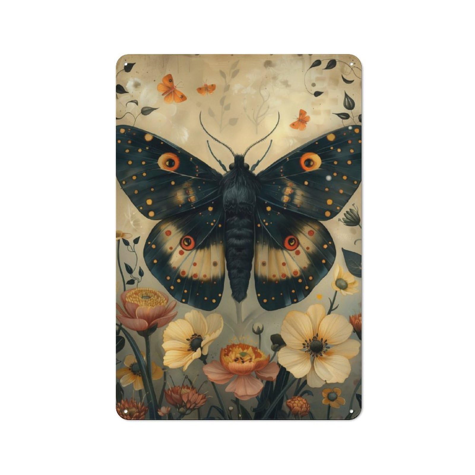 Junmoney Vintage Mystical Moth Vintage Tin Sign 30X20cm With For Home Office Or Studio, Winter Wall Decor For Creative Workspace Decorators