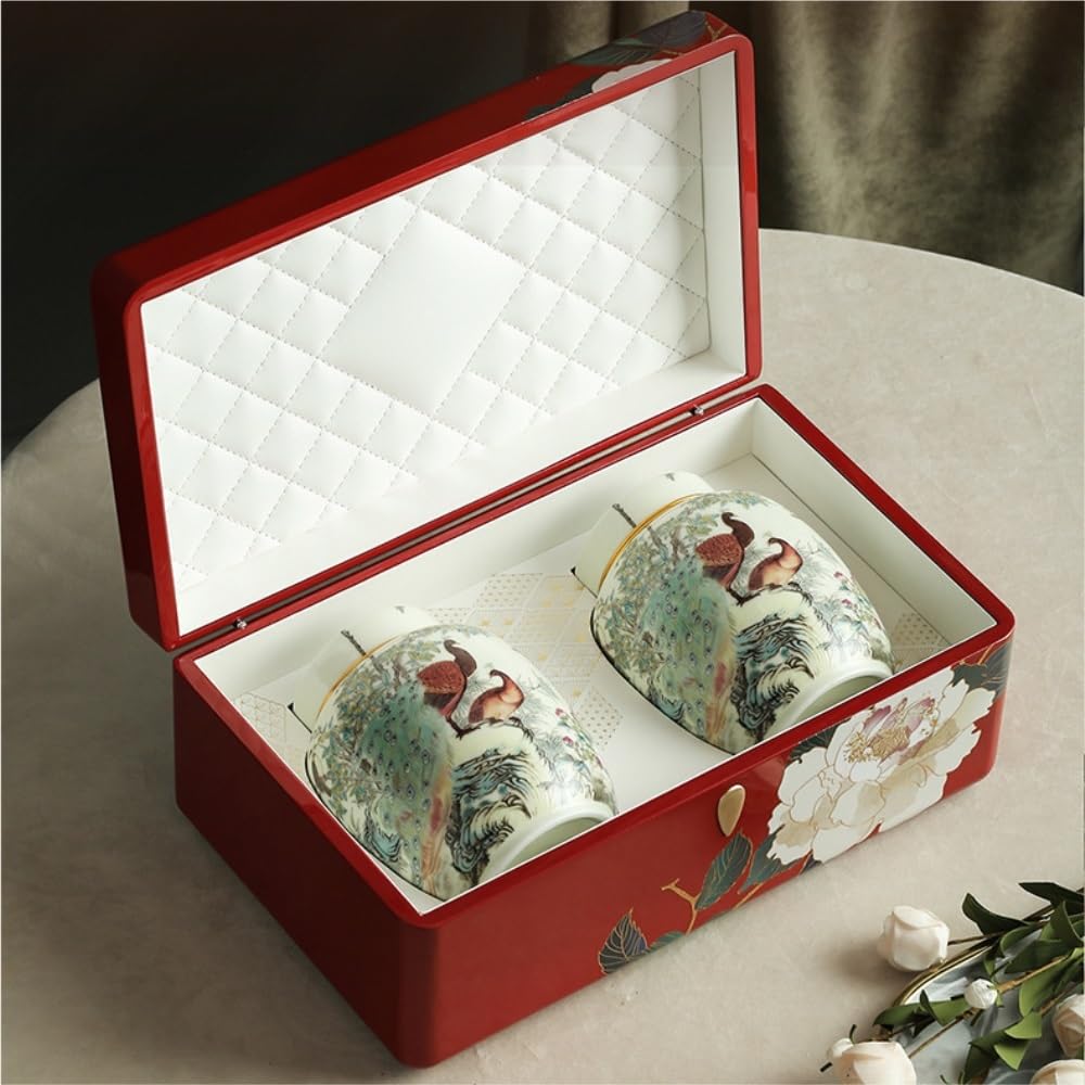 Tea Coffee Sugar Canisters Lose Tee Vorratsbehälter Topf Keramik Versiegeltes Glas Leeres Glas Retro Teeservice Einzeldose/Doppeltopf Geschenkbox Set Küchendosen (C,Single Tank)