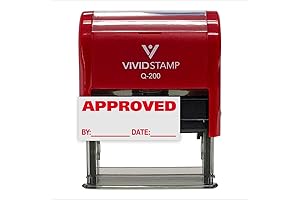 APPROVED w/by Date Line Self-Inking Office Rubber Stamp (Red) - Medium