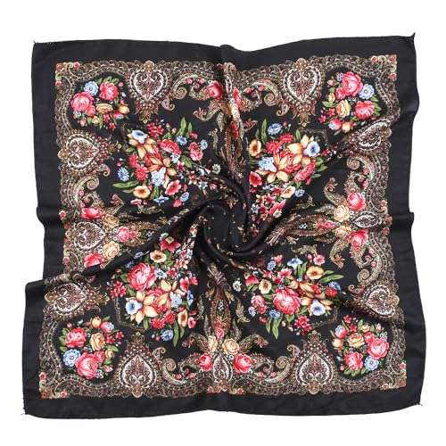 Spring And Autumn Bohemian Style Flowers Head Scarf Shawl, 70x70cm Russian And Ukrainian Style Square Shawls Scarves