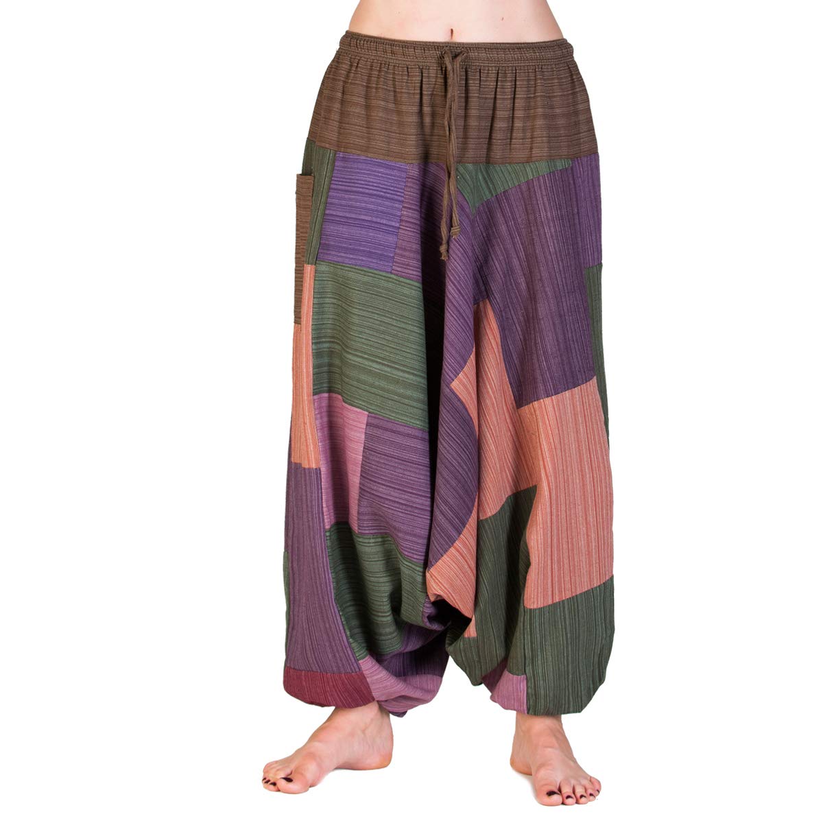 Panasiam Unisex Brown Tones Aladin Pants Cotton 'Lini', Patchwork L