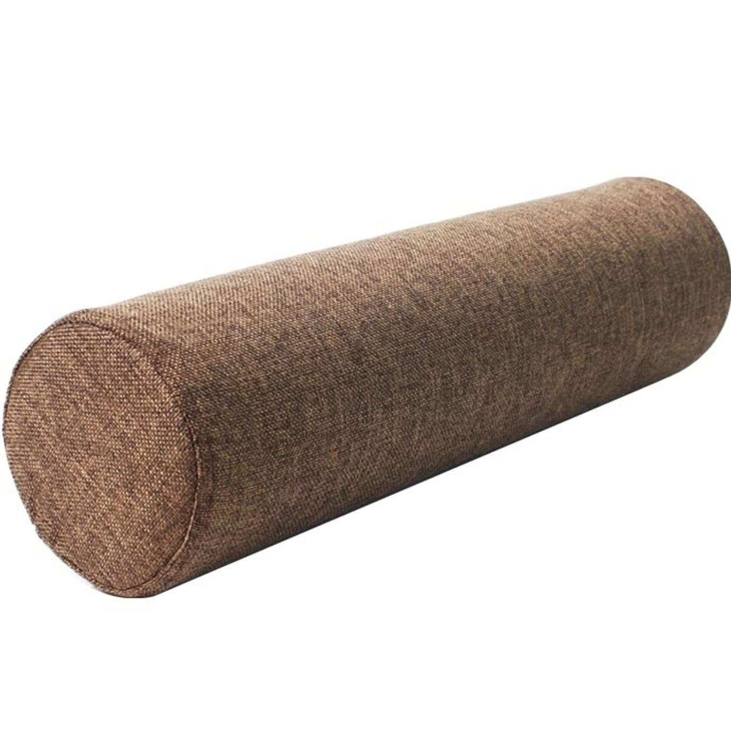 MSNCS Round Cervical Roll Bolster Pillow,Cervical Neck Roll Pillow Linen Covers With Zipper,Cylindrical Pillow Cushion,for Head, Neck, Back And Legs(Brown,12cmx40cm)