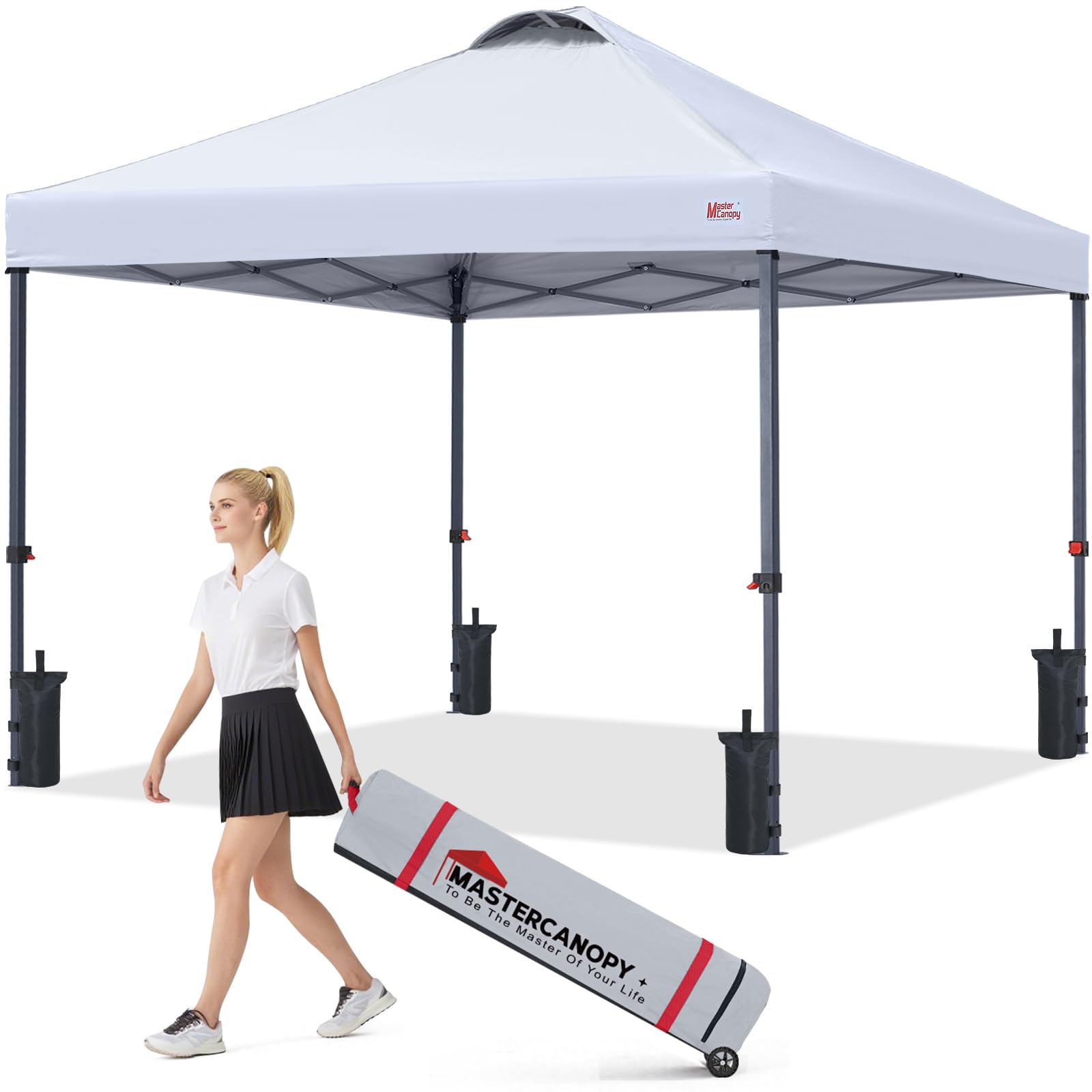 MASTERCANOPY 12x12 Durable Pop Up Canopy Tent with Roller Bag, White