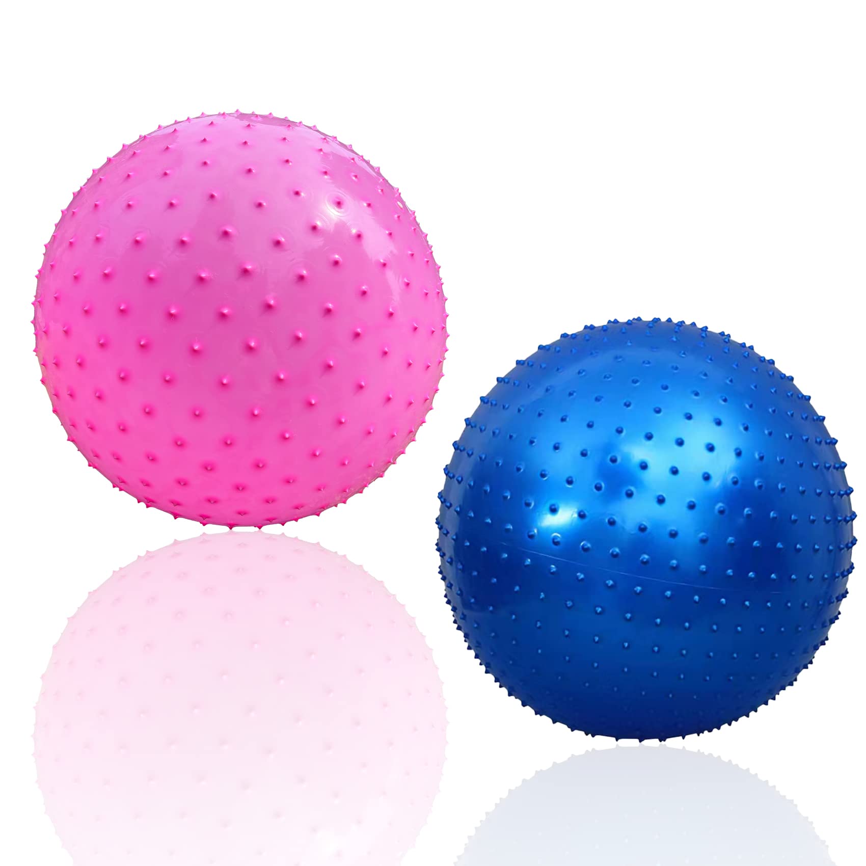 Large Sensory Massage Ball for Kids, 33.5" 85cm Bouncy Exercise Ball, Big Inflatable Ball with Tactile Stimulation Spikes, Outdoor Yoga Ball, Large Beach Ball (33.5" 85CM, 2 sets balls ( blue+pink ))