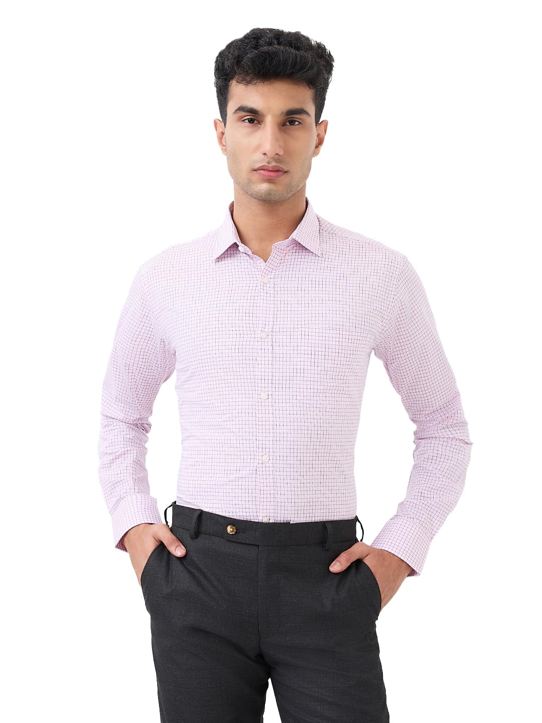 Park Avenue Men Full Sleeve Slim Fit Checks Pattern Polyester Cotton Blend Narrow Collar Formal Shirt