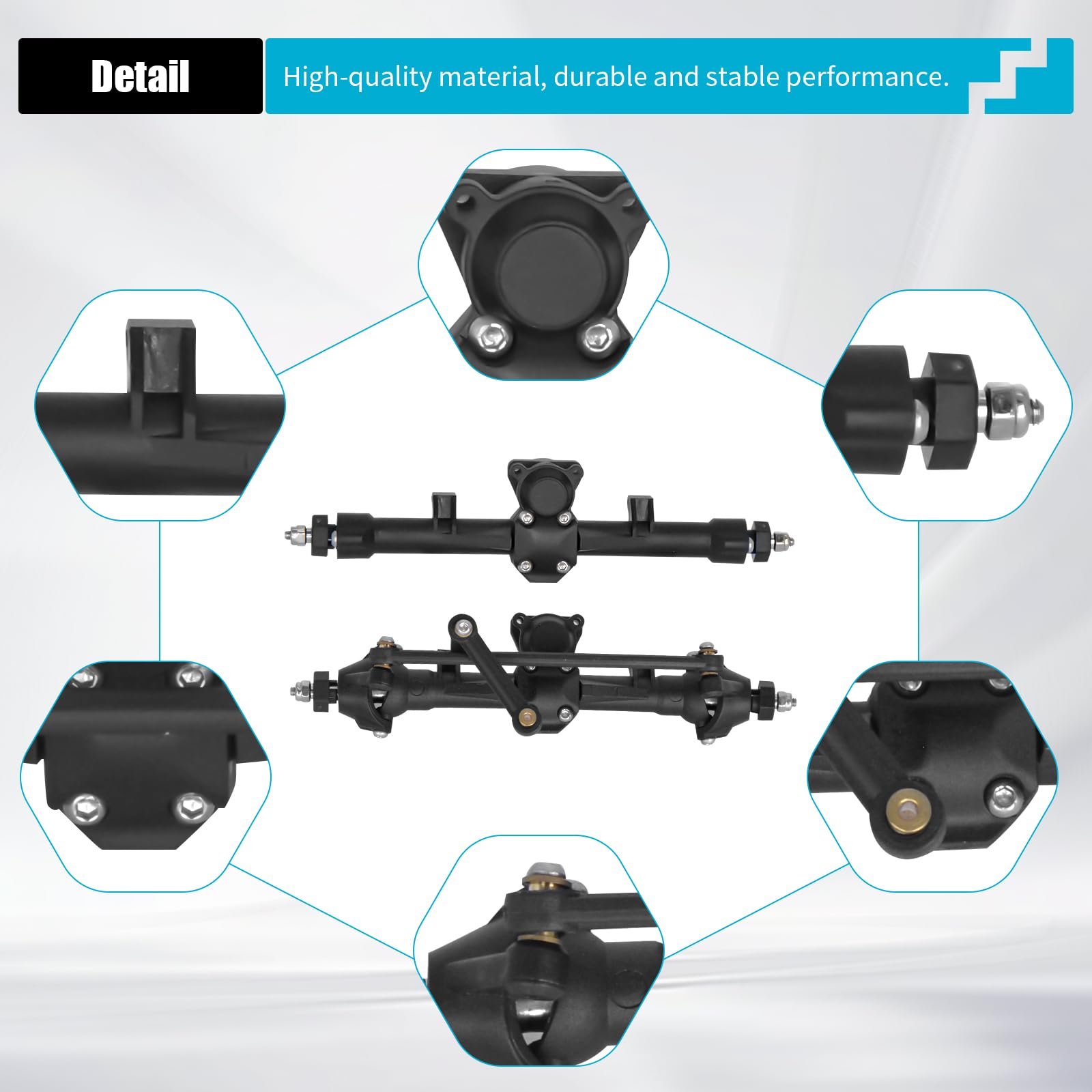 Steering Axle Front & Rear Axles Set Original Straight & Steering Axles for SCX24 AX24 Deadbolt JLU C10 Bronco Gladiator Axial 1/24 RC Crawler - Image 3