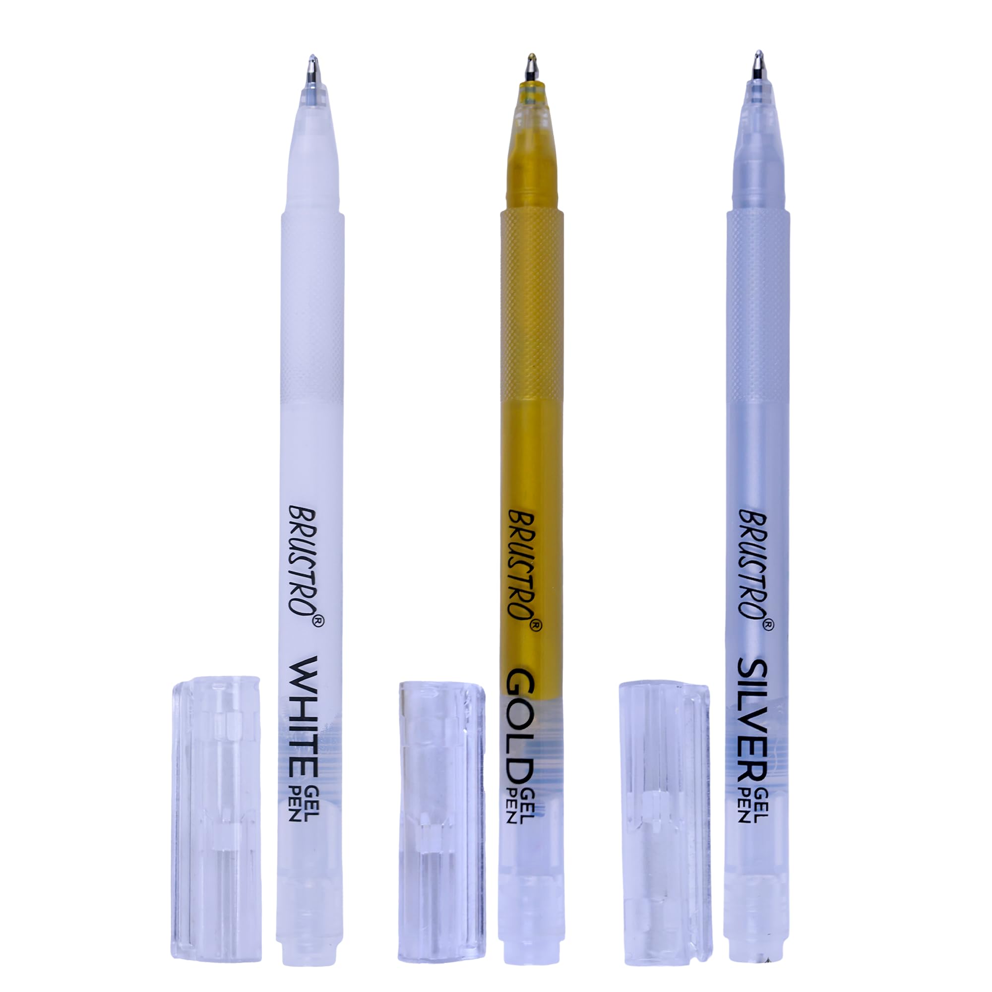 BRUSTRO Assorted Gel Pen (White, Gold and Silver)|1mm Metal Tip - Set of 3,Opaque and Viscous Ink|Ideal For Drawing,Writing,Highlighting,Doodling,Scrapbooking,Mandala Art,Illustration 1