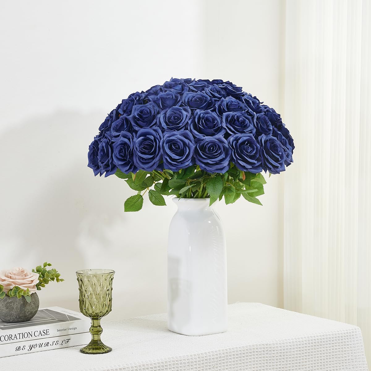 50pcs Navy Blue Roses Artificial Flowers Bulk,Fake Roses Silk Flower with Stems Realistic Flowers for Wedding Centerpiece Home Party Decor - Image 5