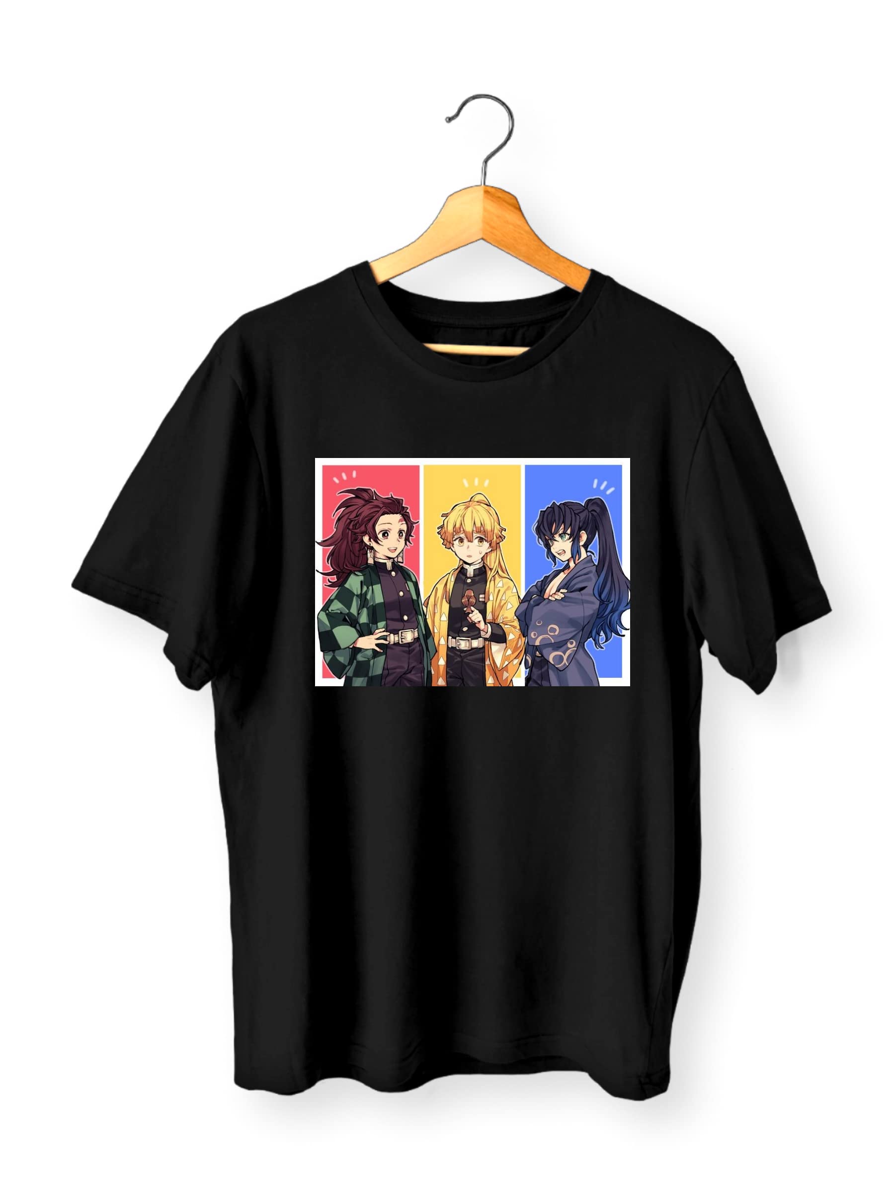 DarkbuckAnime T Shirt for Men and Women Regular Fit Demon Slayer Kimetsu No Yabi Tanjiro Nezuko kanao Tshirts Bio Wash Unisex Pure Cotton Casual Wear Round Neck T-Shirt