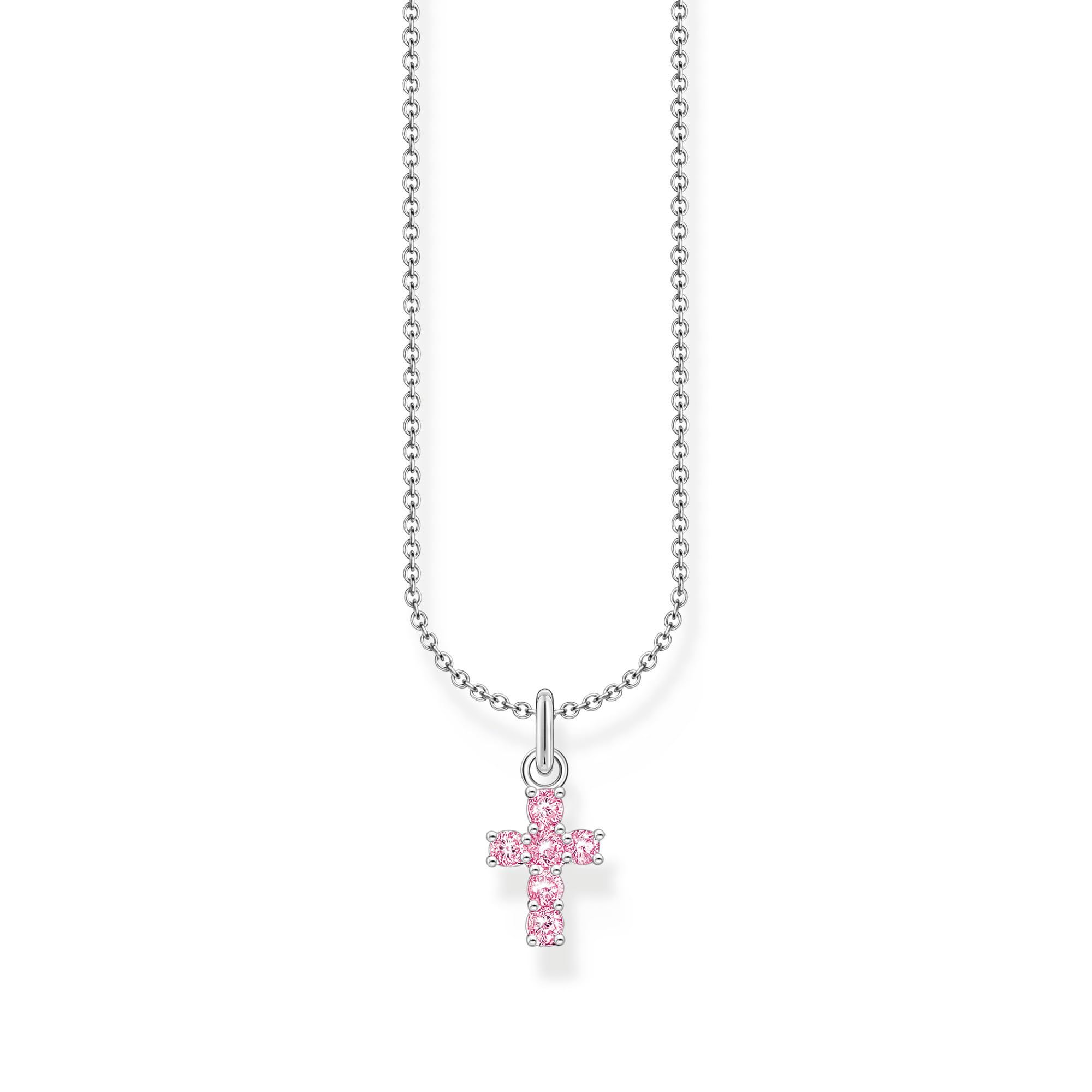 Thomas Sabo Cross pendant: trendy, pink zirconia, silver, Pink, Women