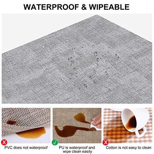 homing Faux Leather Heat Resistant Placemats Set of 6 – Waterproof Wipeable Place Mats for Dining Table, Easy to Clean Kitchen Light Grey Table Mats