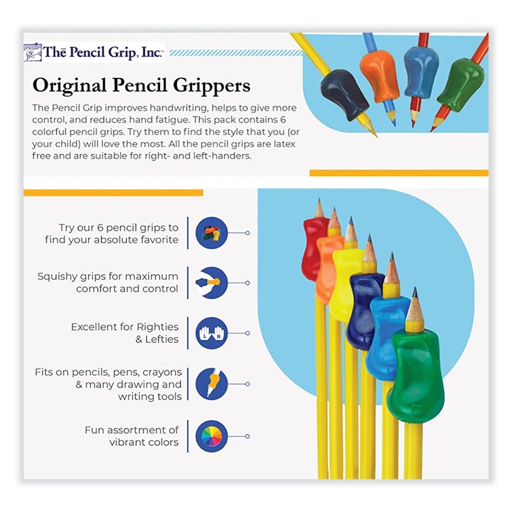 The Pencil Grip Original, universelle ergonomische Schreibhilfe für Rechts- und Linkshänder, 6 Stück, verschiedene Farben (TPG-11106)