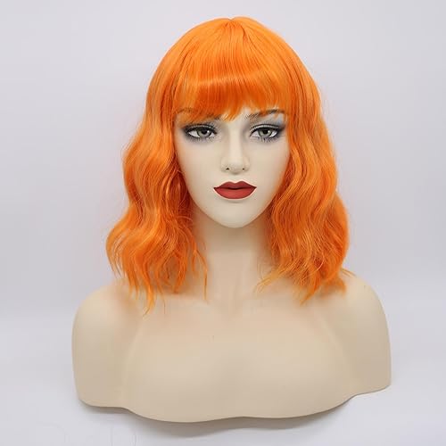 Miniatura 8 de Amyqueen Peluca de cabello sintético corto y ondulado con flequillo, longitud al hombro, peluca de cabello sintético para mujeres y niñas, uso de 12