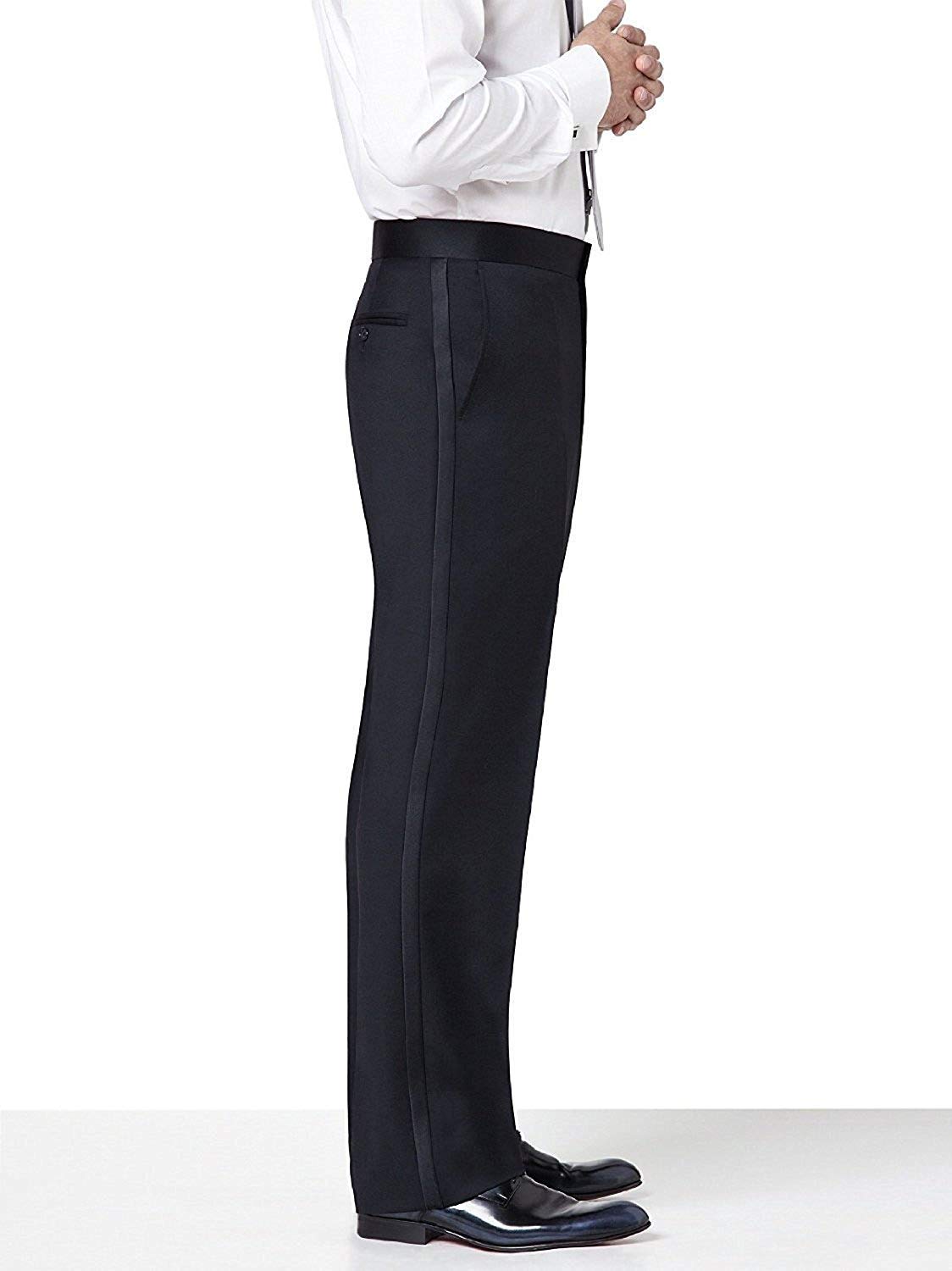 Hombre Pantalones clásicos de Esmoquin con Rayas de satén y Cintura Ajustable en el Frente Plano