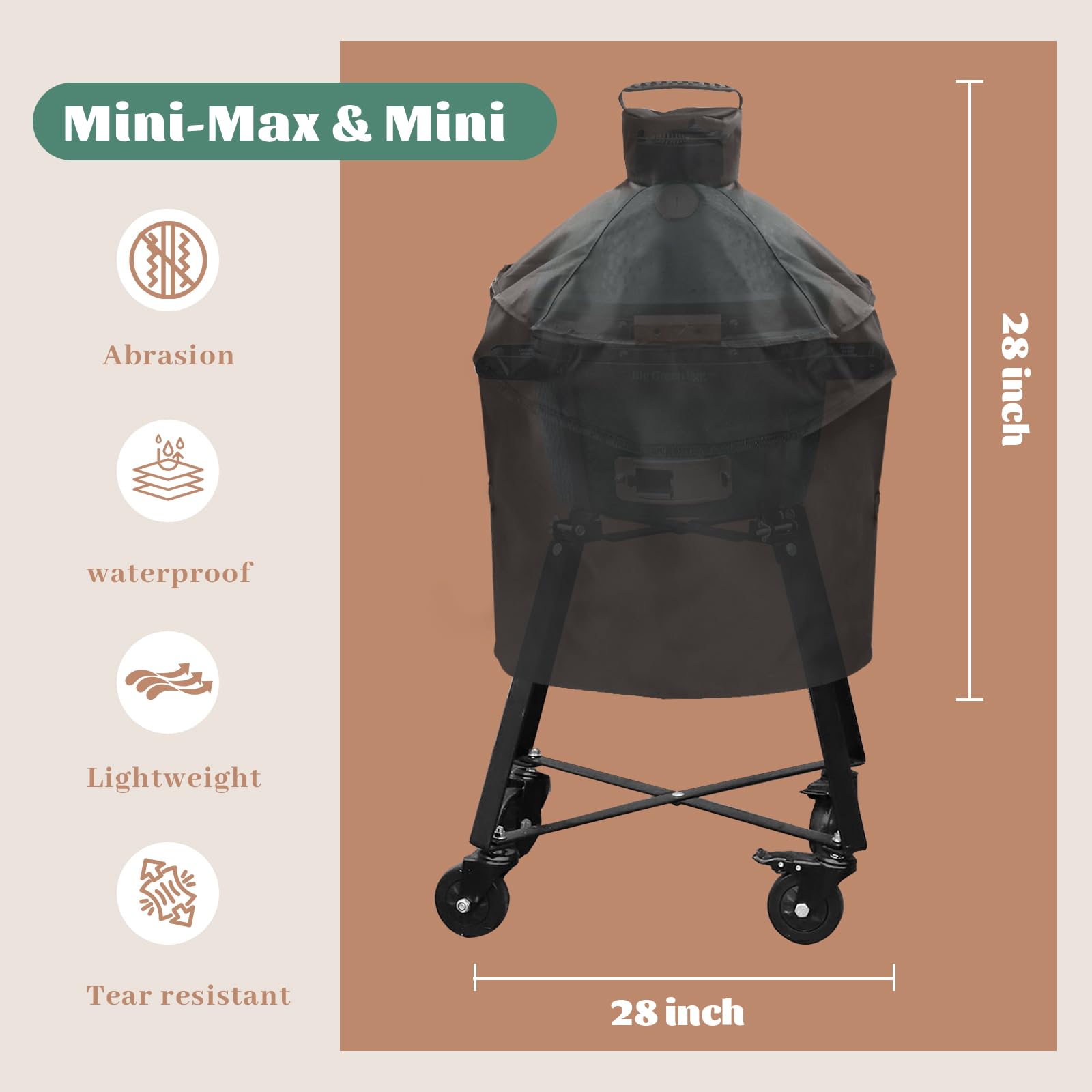 Grillabdeckung passend für Mini-Max & Mini Big Green Color Egg, grünes Ei, schwarz, wasserdicht, komplette Grillabdeckung, Smoker-Zubehör, hochwertiger Stoff, Outdoor-Grillabdeckung für große grüne
