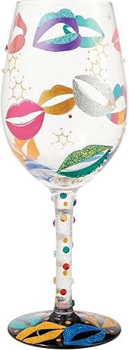 Miniatura 3 de Enesco Designs by Lolita - Vaso de vino artesanal pintado a mano, hecho para besar, 15 onzas, multicolor