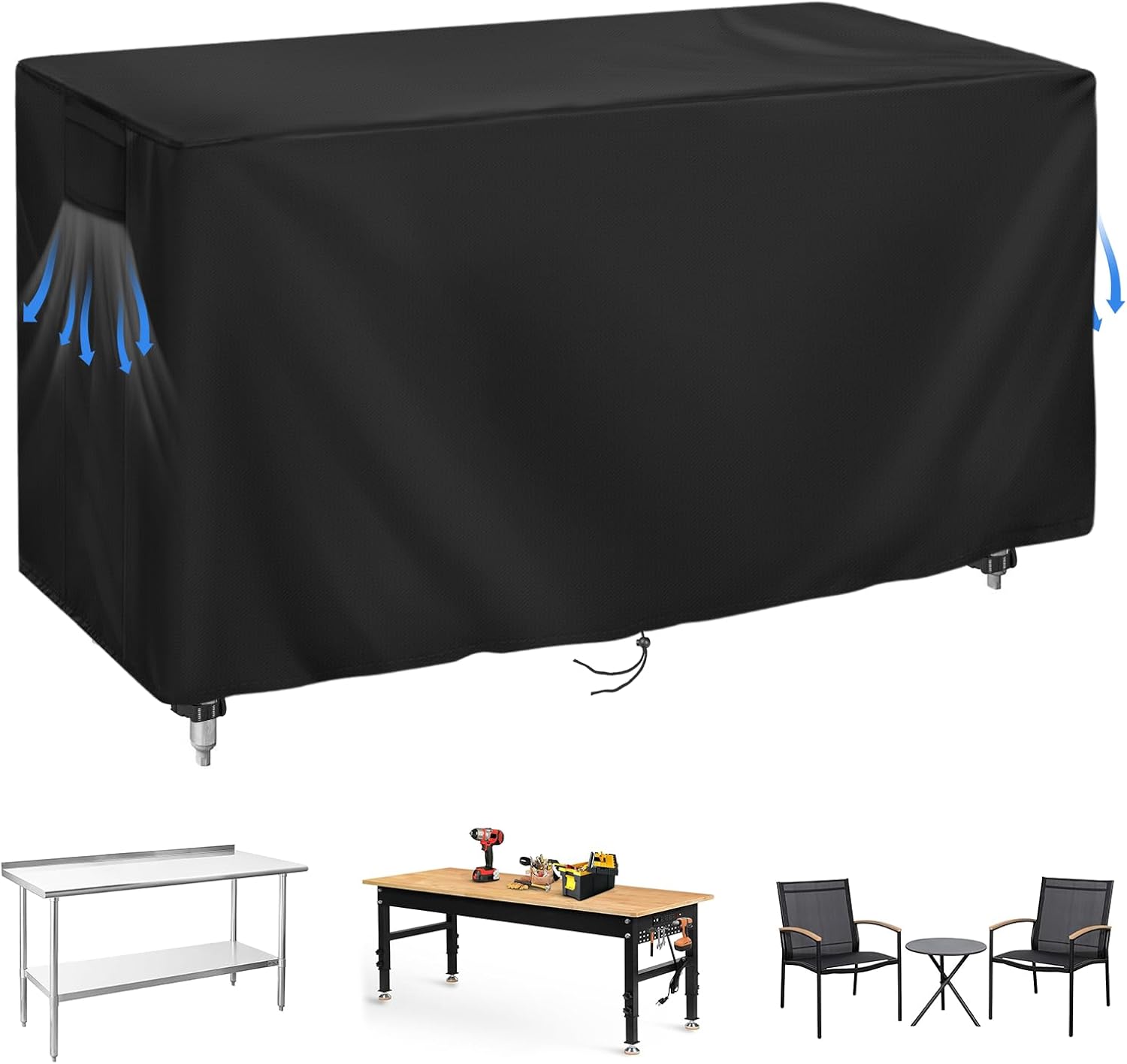 Outdoor Prep Table Cover 72 Inch, Waterproof Patio Stainless Steel Table Cover, Workbench Covers Waterproof, Picnic BBQ Grill Cart Covers(Black, 72''L x 24''W x 35''H)
