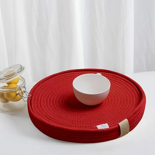 Juego de 4 manteles individuales redondos, cargadores de cuerda de algodón tejida con tapete rojo para platos llanos, antideslizantes, resistentes