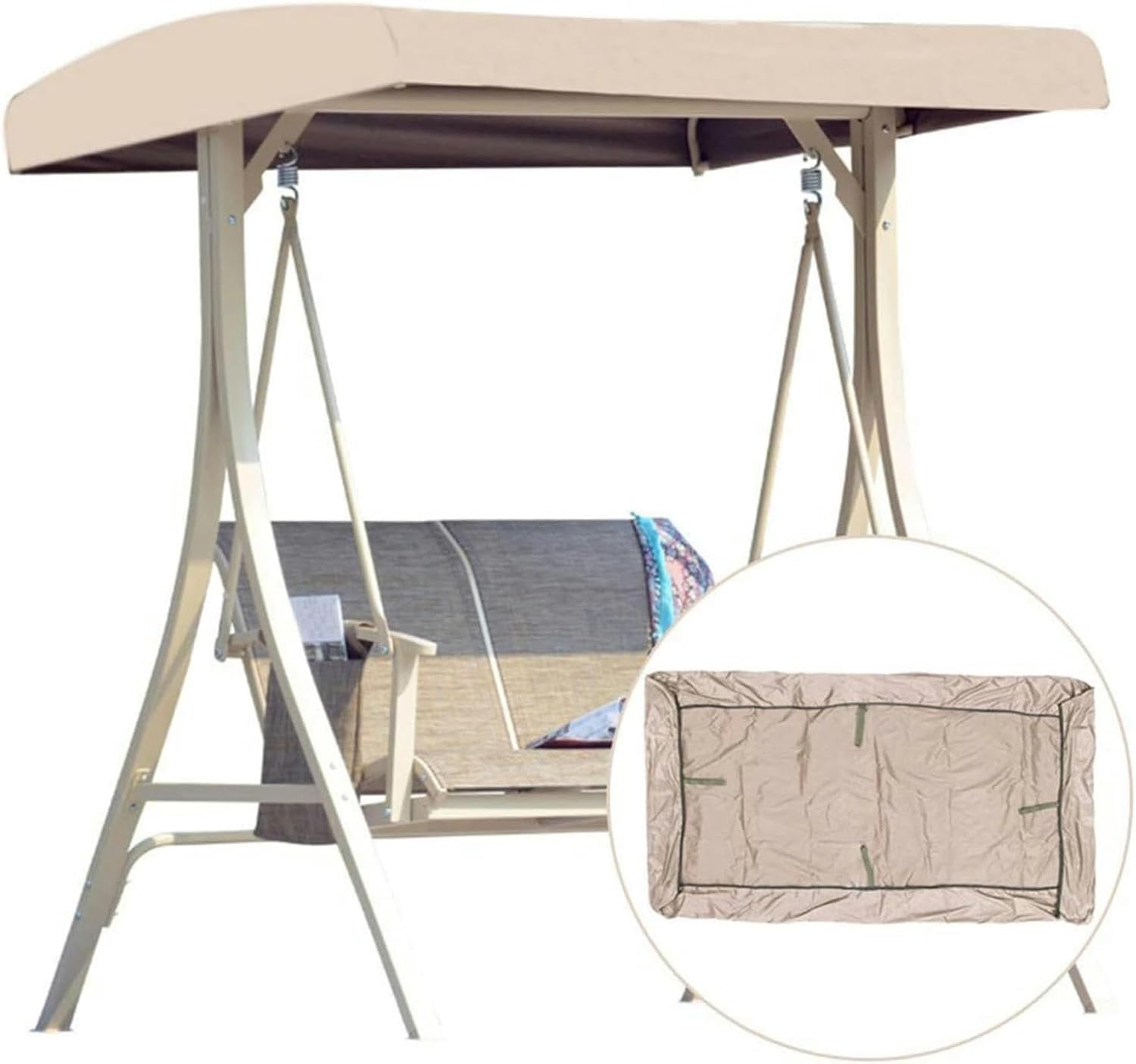 Patio Swing Canopy Cover, 191x120x18cm/75x47x7&Waterproof Porch Swing Canopy Replacement Cover,Replacement Canopy Top Cover for Outdoor Garden Sun Shade Roof,210D Silver-Coated Oxford Fabric(Beige)