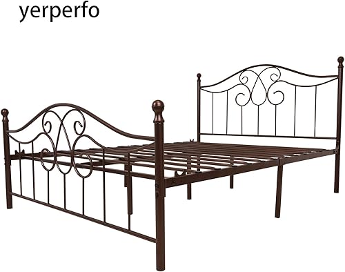 Miniatura 59 de Base de cama de metal Queen con cabecera y estribo, plataforma de granja, marco de cama tamaño Queen para debajo de la cama, no necesita somier y