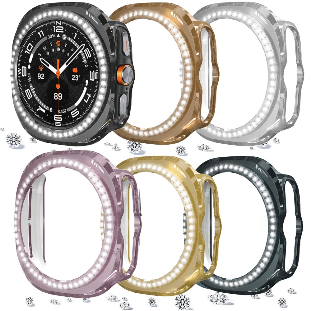 DEALELE [2-PACK] Case Compatible with Samsung Galaxy Watch 5/4 44mm, Bling Single-Row Diamond PC Protective Case Replacement Watch Cover Bumper (44mm, Gold+Transparent) — view 113