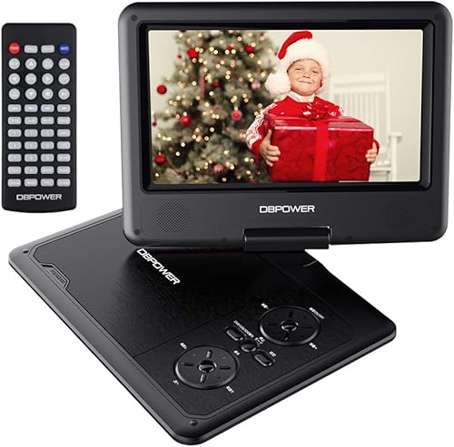 【Actualizado】Reproductor de DVD portátil DBPOWER con pantalla giratoria HD de 9.5 pulgadas, compatible con tarjeta SD/USB/CD/DVD con entrada y