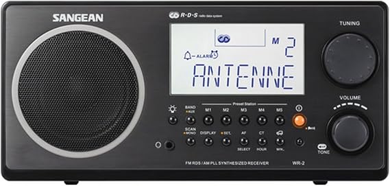 Sangean WR-2 AM/FM-RBDS Wooden Cabinet Digital Tuning Radio (Black)