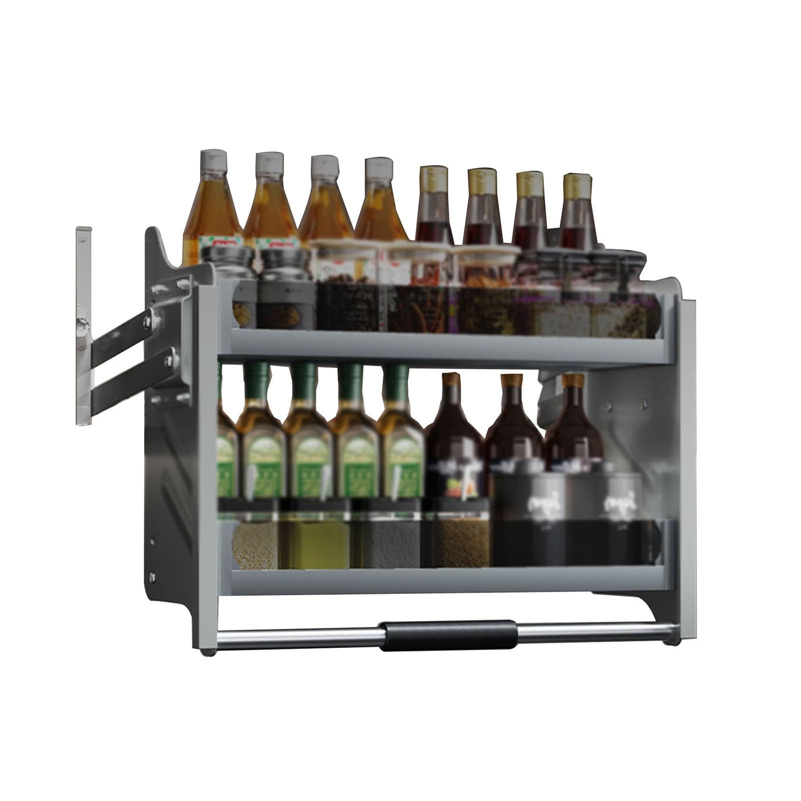 Wysuwany Organizer Do Szafki, 2-Poziomowa Półka Kuchenna, Wytrzymały Stojak Na Przyprawy Do Szafek Agd Z Podnoszonymi Drzwiami,Black-Cabinet 750mm