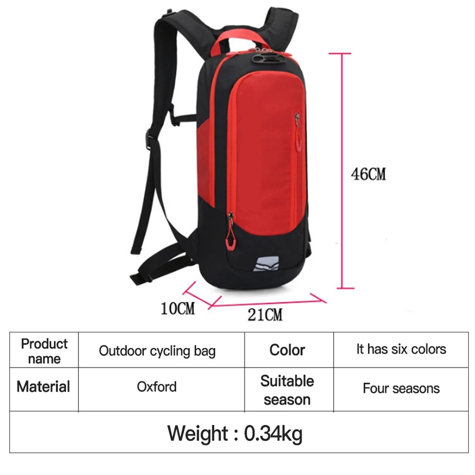Zaino da Ciclismo Zaino da Bici Sportivo da 10 Litri Borse da Ciclo d'Acqua Corsa da Ciclismo Zaini da Bicicletta con idratazione Strisce Riflettenti Zaino per La Bicicletta(Black Red)