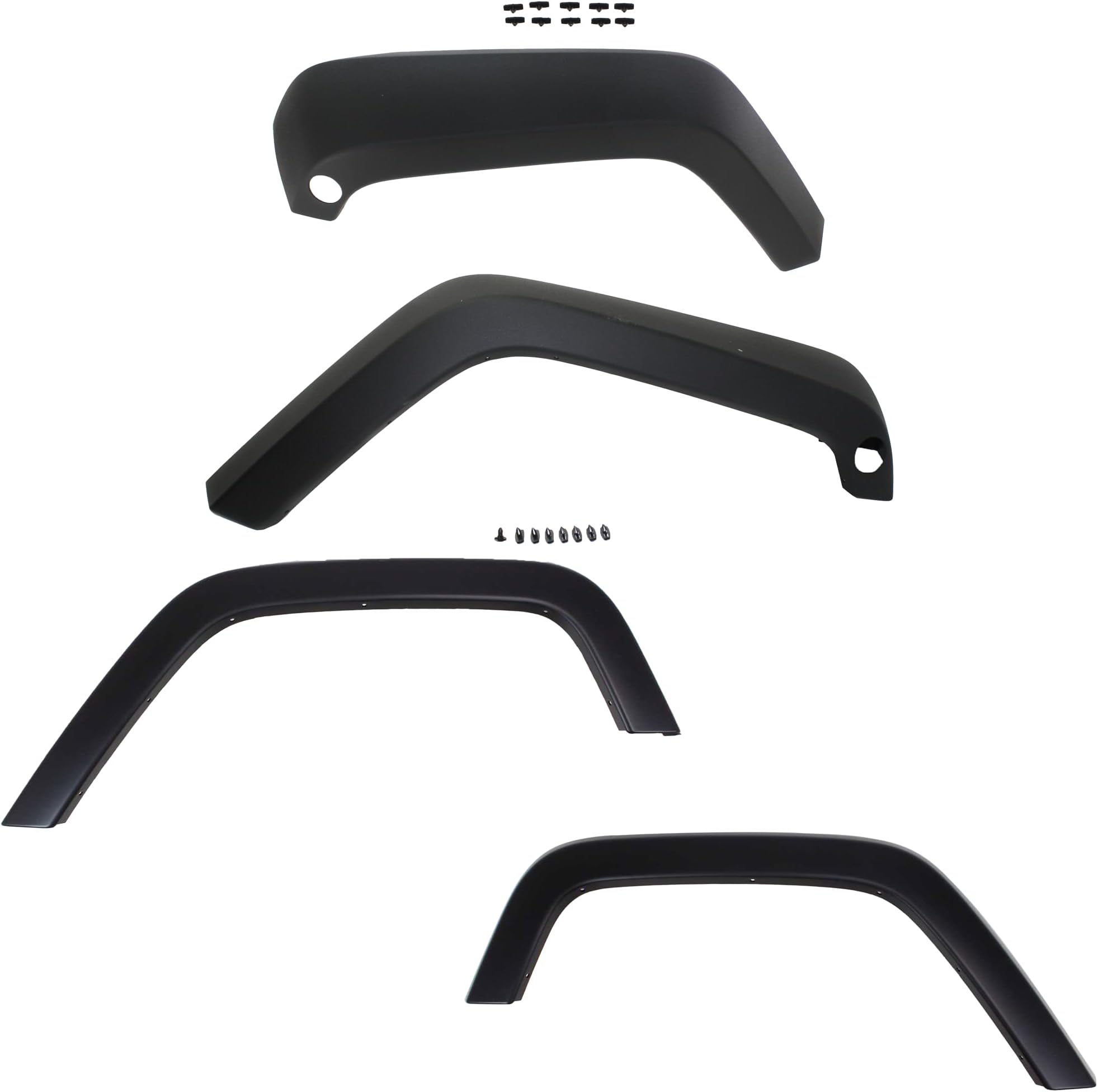 Garage-Pro Front and Rear, Driver and Passenger Side Set of 4 Fender Flares Compatible with 2007-2017 Jeep Wrangler & 2018 Jeep Wrangler JK Front - Textured Black; Rear - Primed Plastic