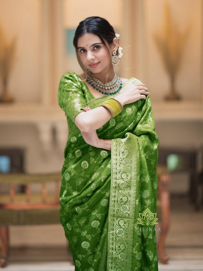 Image of C J Enterprise Women's Pure Kanjivaram Soft Silk Saree Banarasi Style Sarees For Wedding With Blouse Piece (Pari-165)
