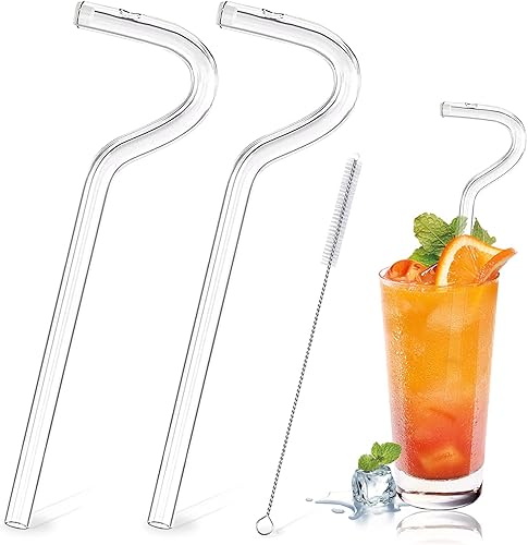 Paja antiarrugas 2 piezas, pajita de vidrio reutilizable, pajitas curvadas con forma de flauta, sin arrugas laterales para enganchar los labios