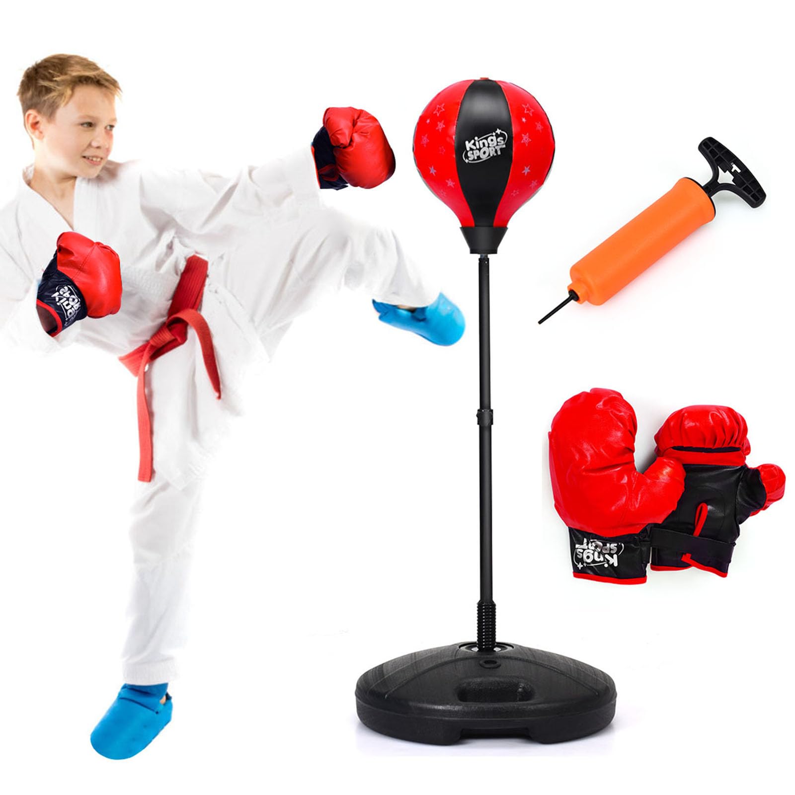 COSTWAY Saco de Boxeo para Niños Juego de Boxeo Altura Ajustable 81 – 123 cm con Guantes de Boxeo y Bomba Manual, Set de Boxeo para Niños y Jóvenes