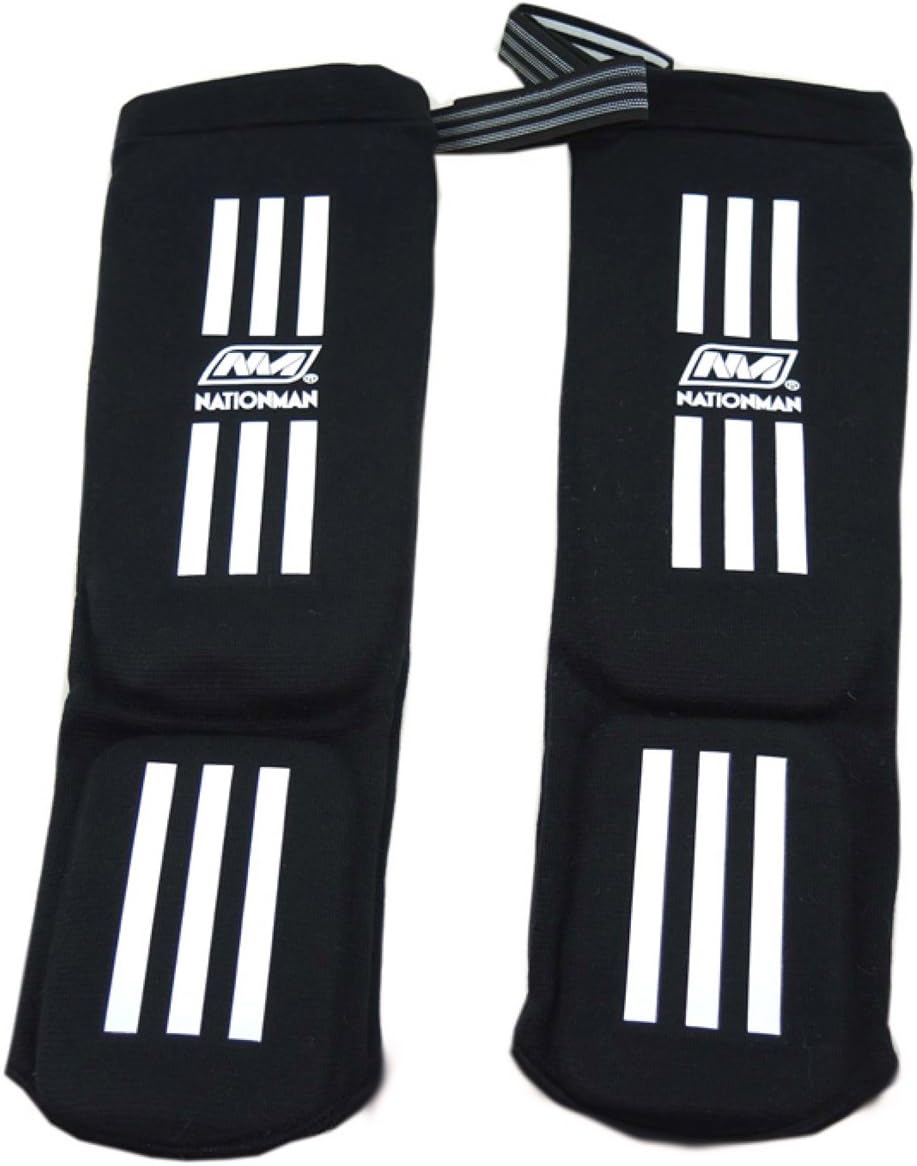 Nationman Shin Pads Elastic Competition Shin Guards for Muay Thai Kick Boxing and MMA Equipment, Guality Thai Boxing Shin Pads. Shins Nation is Price Shown is Per Pair (Black, One Size for All)