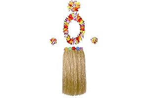 Hawaiian Luau Hula Grass Skirt with Large Flower Costume Set