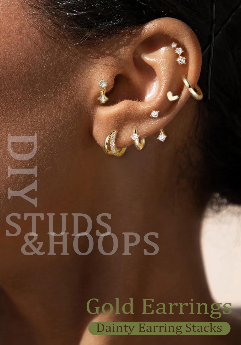 Small Gold Hoop Earrings for Women -7 Pairs Hypoallergenic 14K Gold Plated Stud Huggie Earring Sets for Multiple Piercing Cute Dainty Earring Stacks Cartilage Studs Trendy Gold Jewelry Gifts - Image 3