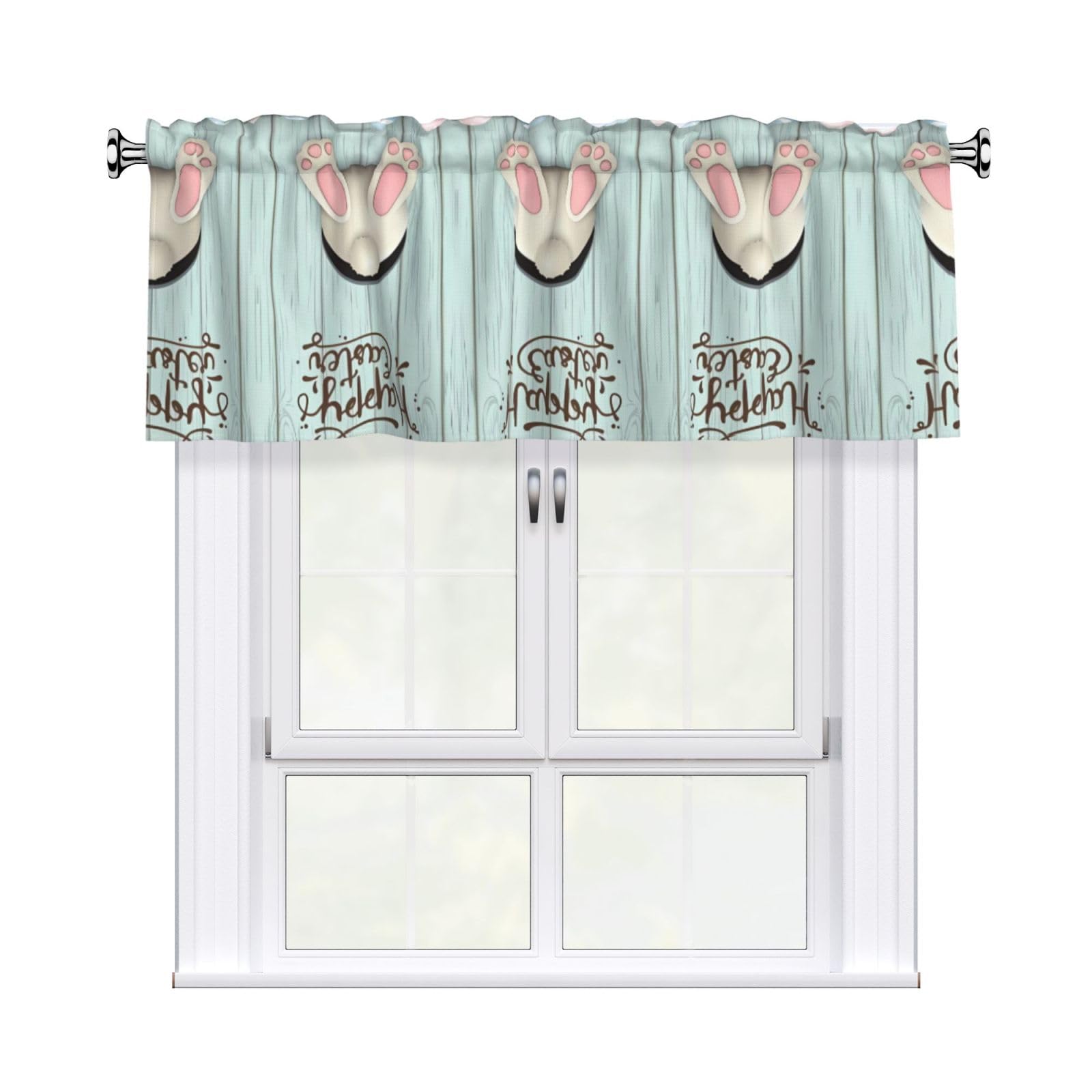WHJDPP Happy Easter Eggs Bunny Tail Prints Charming Kitchen Window Cover – 54x18 Inch Peach Skin Valance with Decorative Print