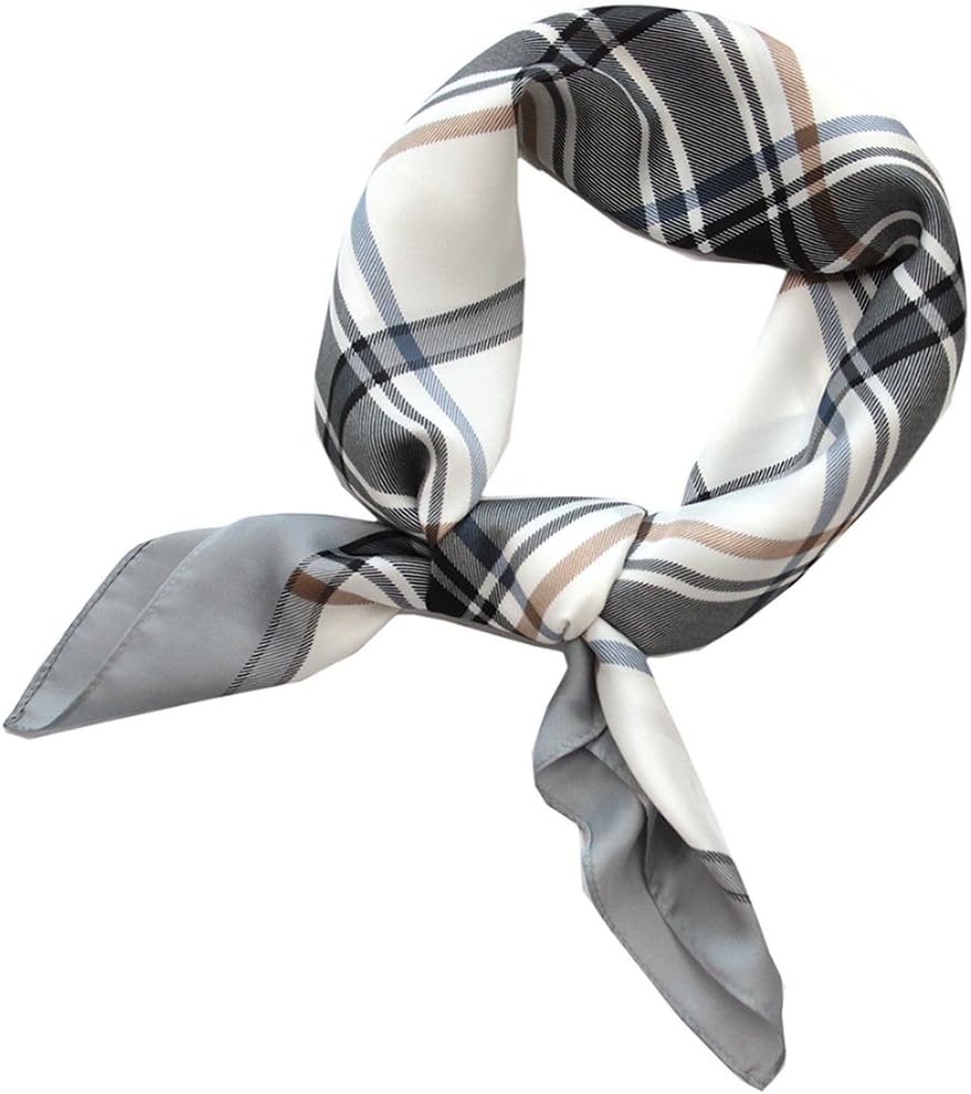 Kkusebo L33 Women's Square Soft Satin SCARF check plaid printed Made in Korea