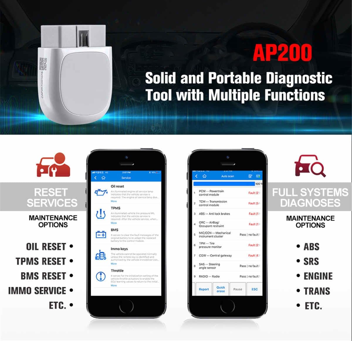 AP200 Bluetooth OBD2 skaner samochodowy OBD 2 TPMS narzędzie diagnostyczne pełne systemy skanowania narzędzia PK MK808