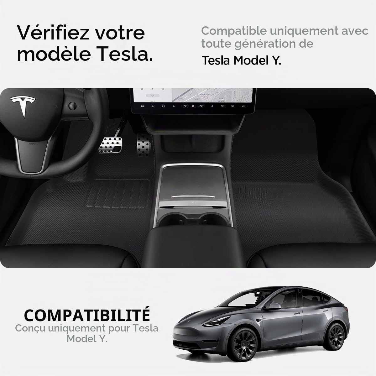 Spigen Tesla Tapis de Sol, TPE Imperméable & Antidérapant | Model Y (~2024), Moquette Premium Toutes Saisons, Haute Protection pour Accessoire Tesla - Édition Carbone