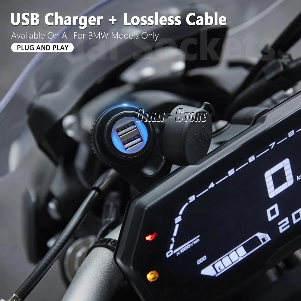 Motorcycle USB Charger Adapter Cable Dual USB Port Phone Charger GPS Charger Power Supply Socket for BMW R1200GS R1250GS ADV R1250RT R1200RT R nineT K1600GT K1600GTL F900R F850GS F750 F650GS S1000XR
