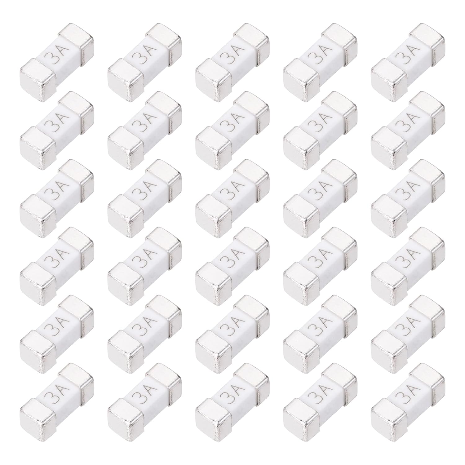 MECCANIXITY 50Pack 125V 3A Surface Mount Device Fuse, One Time Fast Acting Surface Mount 1808 Square Ceramic Fuses for LED Lighting Battery Devices Telecom System Over Current Protection