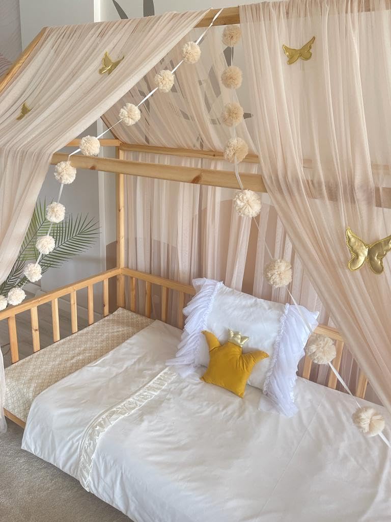 Baby Fancyroom Letto a baldacchino per letto dei bambini, per cameretta dei bambini, tenda a baldacchino, per ragazze, camera della principessa (beige, 360 cm, con 5 farfalle dorate)