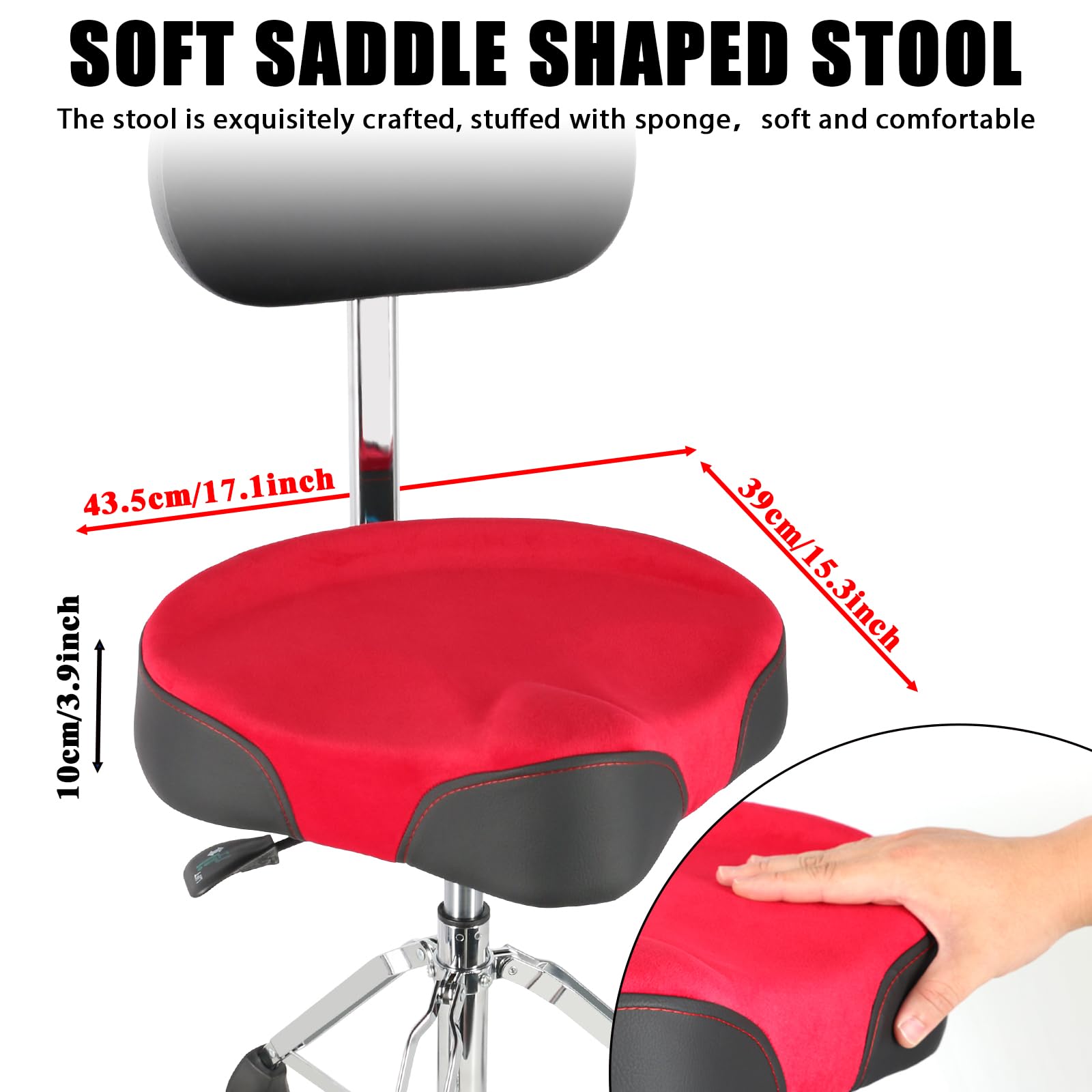 EASTROCK Drum Throne with Backrest,Heavy Duty Drum Stools Height Adjustable Motorcycle Style Hydraulic Drum Seat Drum Chair for Adult Drummer(Red)