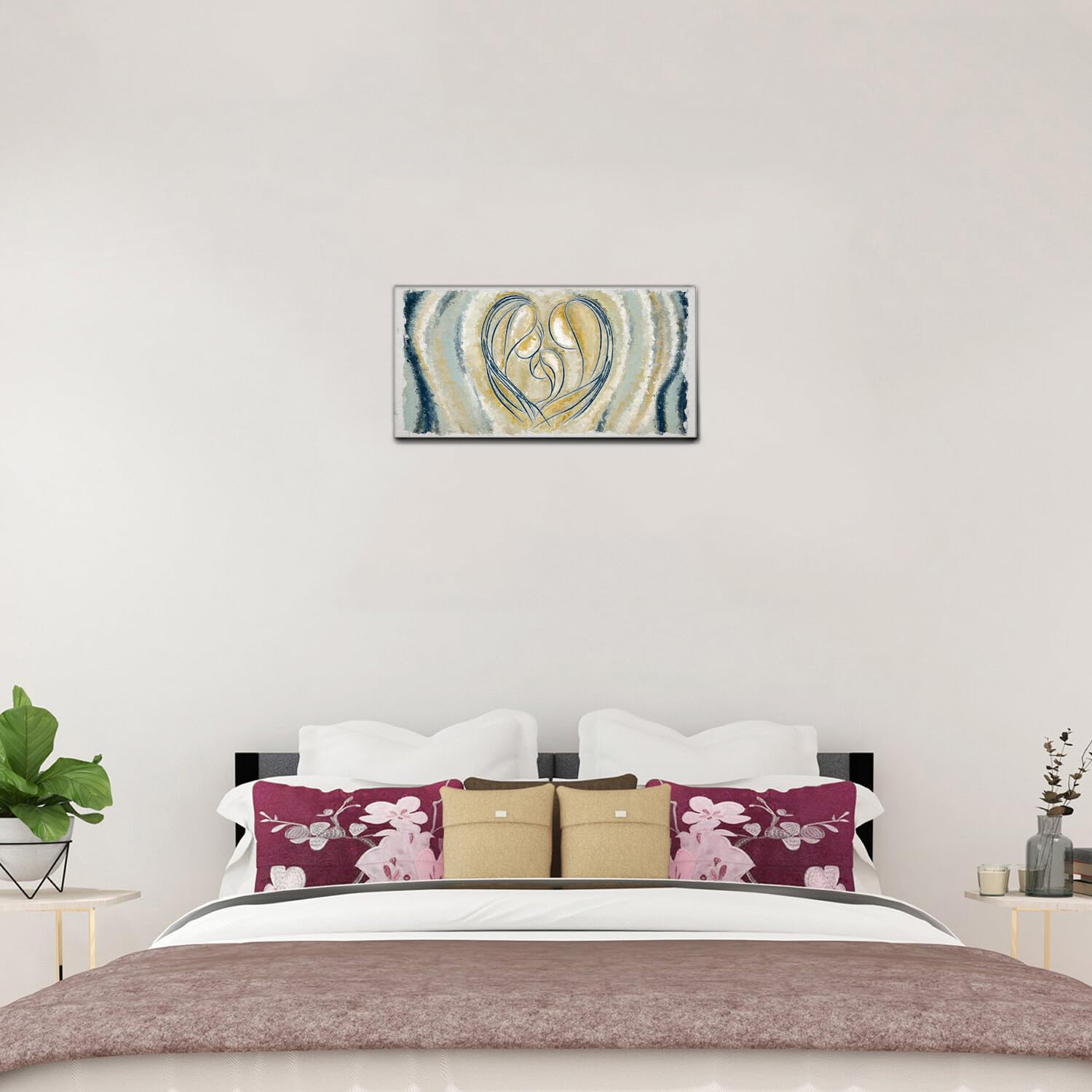 Giallobus - Quadro - 26 - Capezzale Moderno per la casa - Unione Sacra Famiglia - Tela Canvas Telaio Premium Alto Spessore - 70x35 - Pronto da Appendere - Quadri Moderni per la casa