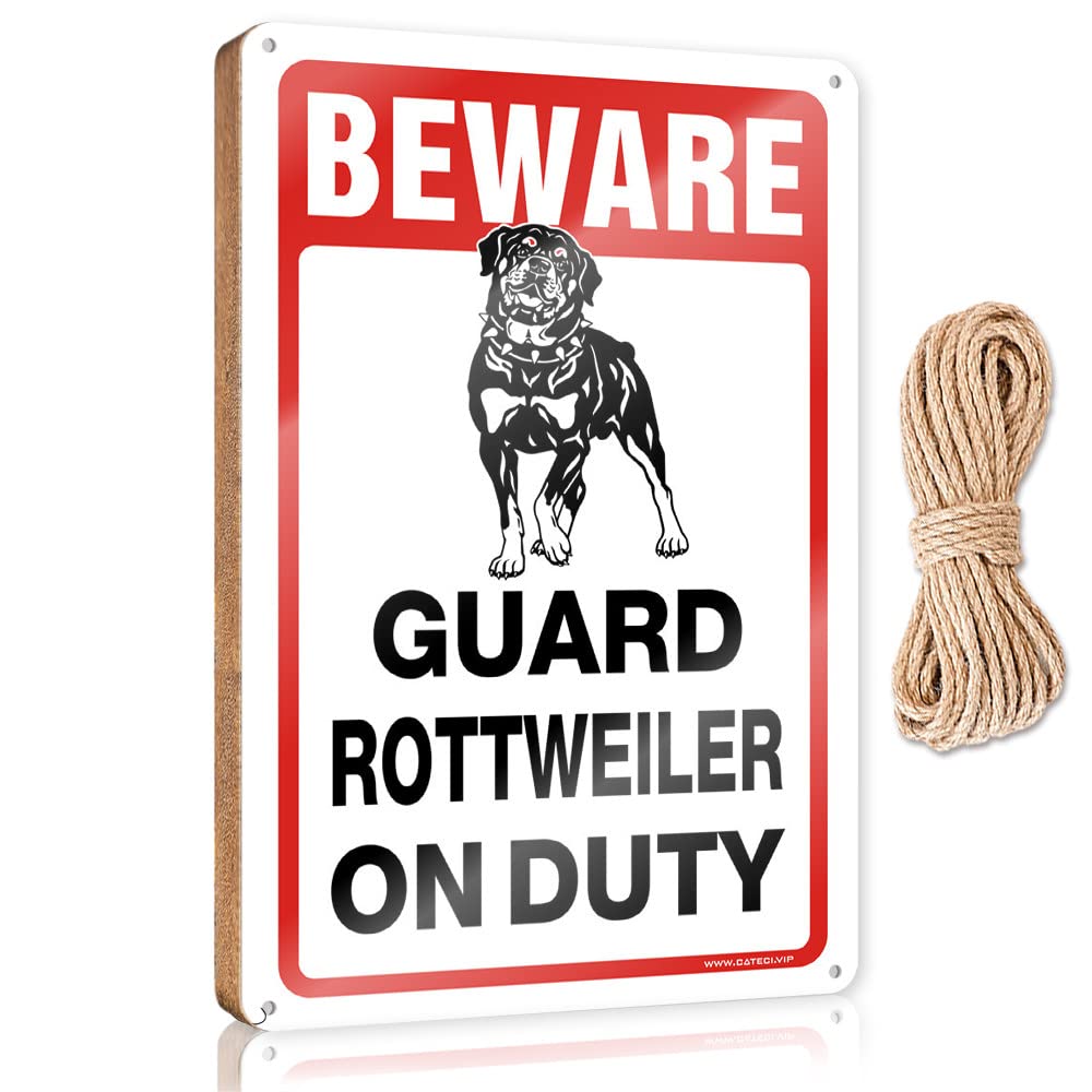 Porch Signs And Decor Outdoor Beware! Guard Rottweiler On Duty Wooden Sign Outdoor Signs And Decor Spring Porch Sign(20X30CM)