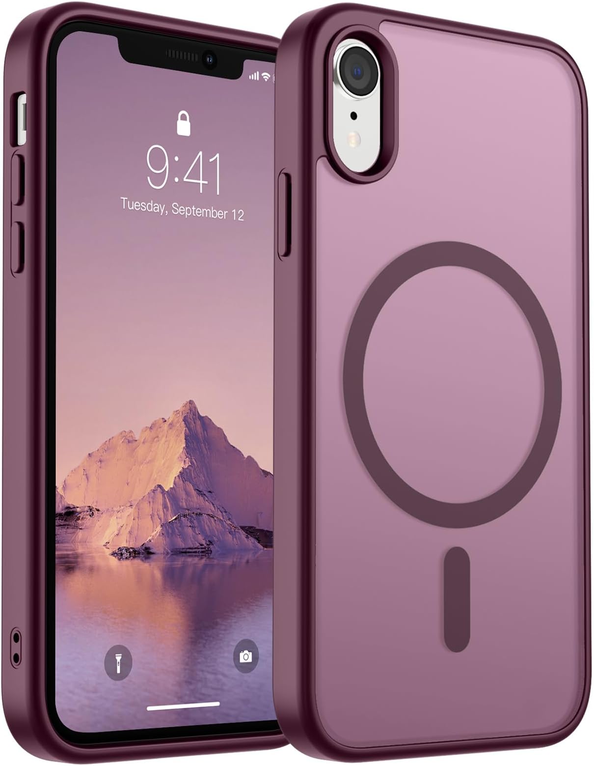 SUPFINE Magnetic for iPhone XR Phone Case(Compatible with MagSafe)(Military Grade Drop Protection) Slim Translucent Matte Shockproof with Anti-Fingerprint Phone Case,Wine Red