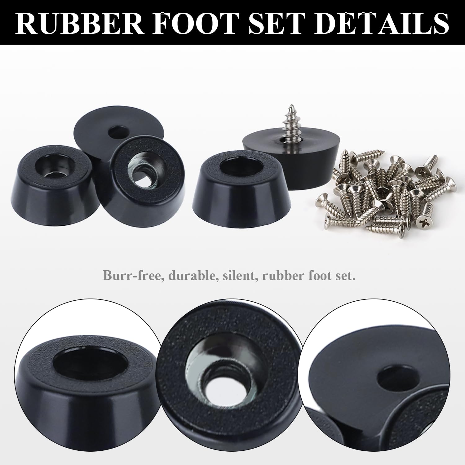 ZDNT 30Pcs Round Black Rubber Feet with Stainless Steel Screws,Rubber Cutting Board Feet,Non Slip Furniture Feet Pads for Furniture Tables Chairs Chopping Boards (20 * 15 * 8mm) - Image 2