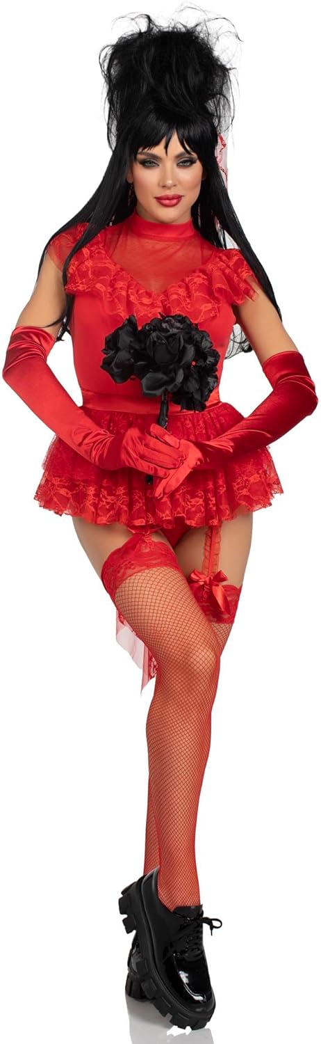 Leg Avenue Women's 3 Pc Beetle Babe, Includes Lace Ruffle Garter Bodysuit, Pin-on Bustle Bow, and Veil