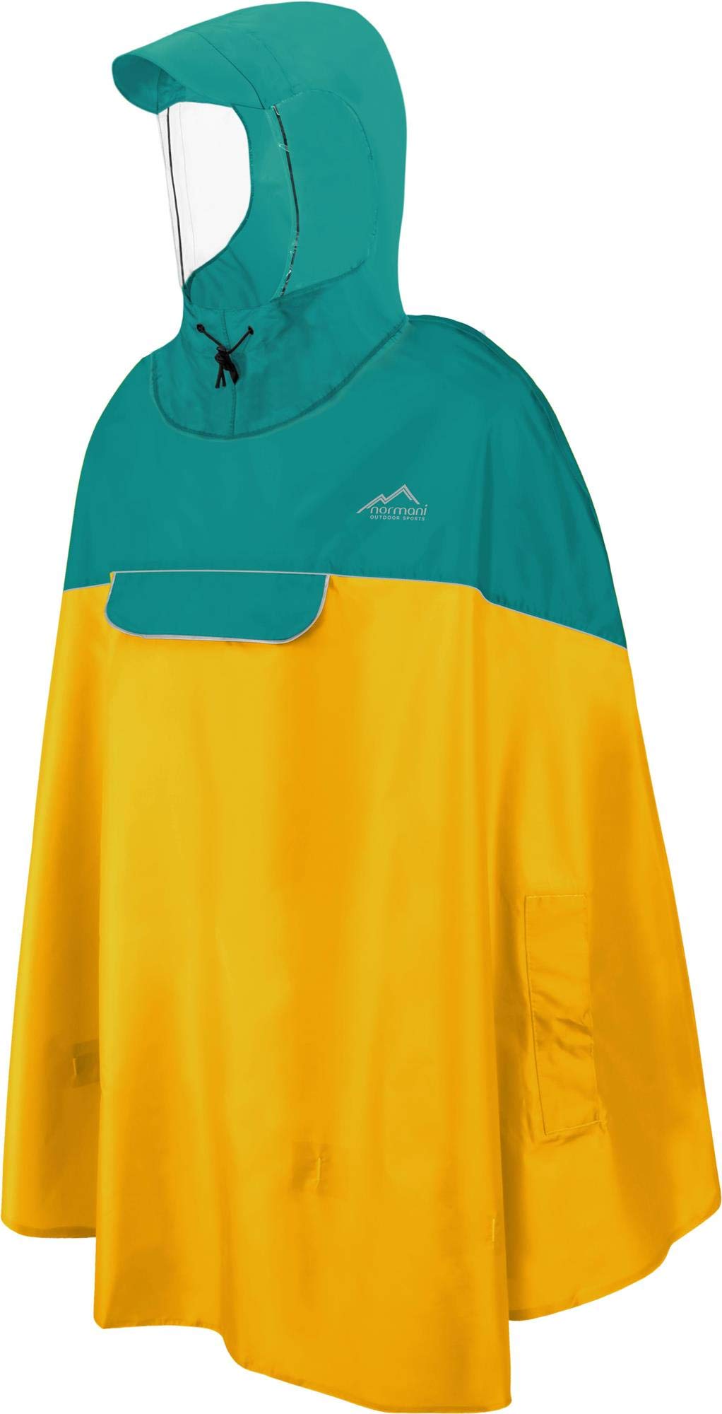 normani Wasserdichter Fahrrad-Regenponcho Regencape für Damen und Herren - Kapuze mit Sichtfenster - Wassersäule: 12.000 mm - 3M™ Scotchlite™ Reflektor und YKK-Reißverschluss